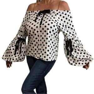 JJ's fairyland puff sleeve polka Dot Top Sm Boho,Peasant Cottage Core